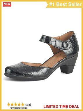 Easy Spirit Clarice Pump Faux Leather Block Heel Hook & Loop Closure Extended